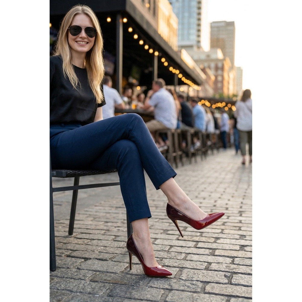 Coleter Women's Burgundy Black Patent Leather Stiletto Pumps Pointed Toe Size 11
